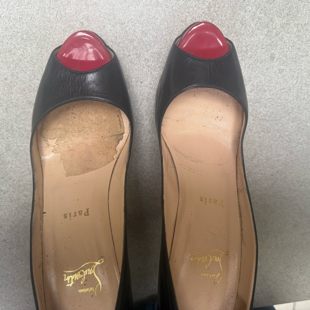 Christian Louboutin Black Leather Heels with Red Peep Toe